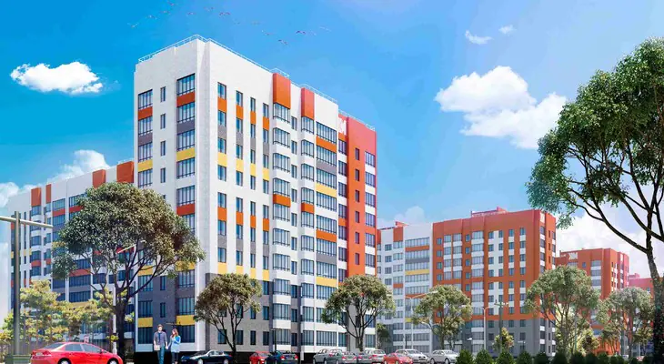 ЖК Кольца деревья перед домами