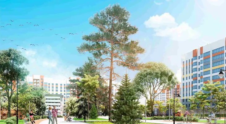 ЖК Кольца  уютный парк перед домом 