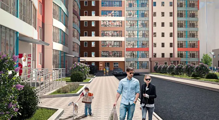 ЖК Приозерный тротуар вдоль дома