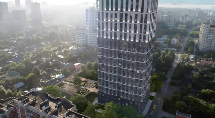 ЖК Зое вид сверху на фоне окрестных домов